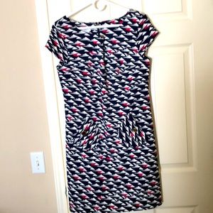 Maggie L Blue White Pink Dress Short Cap Sleeves Sailboat Design